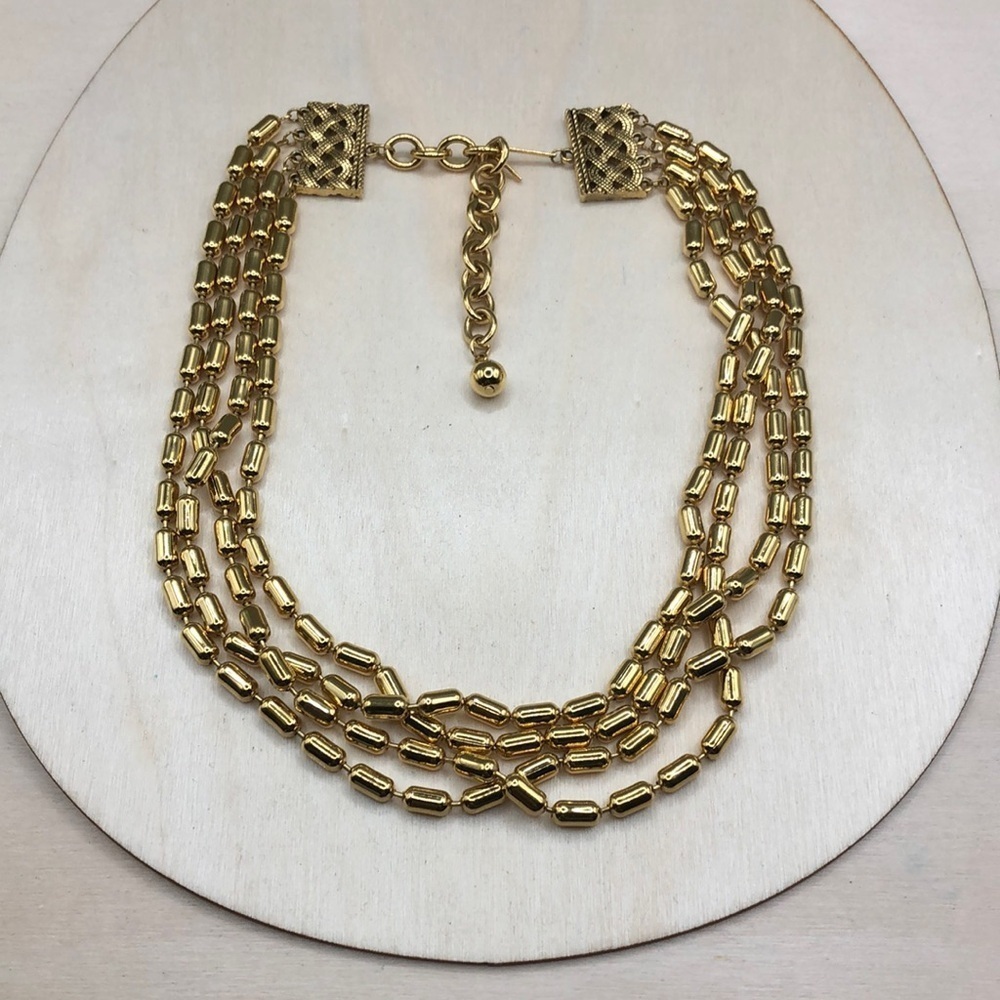 Vintage/retro style gold tone nuget bead layered necklace statement look.